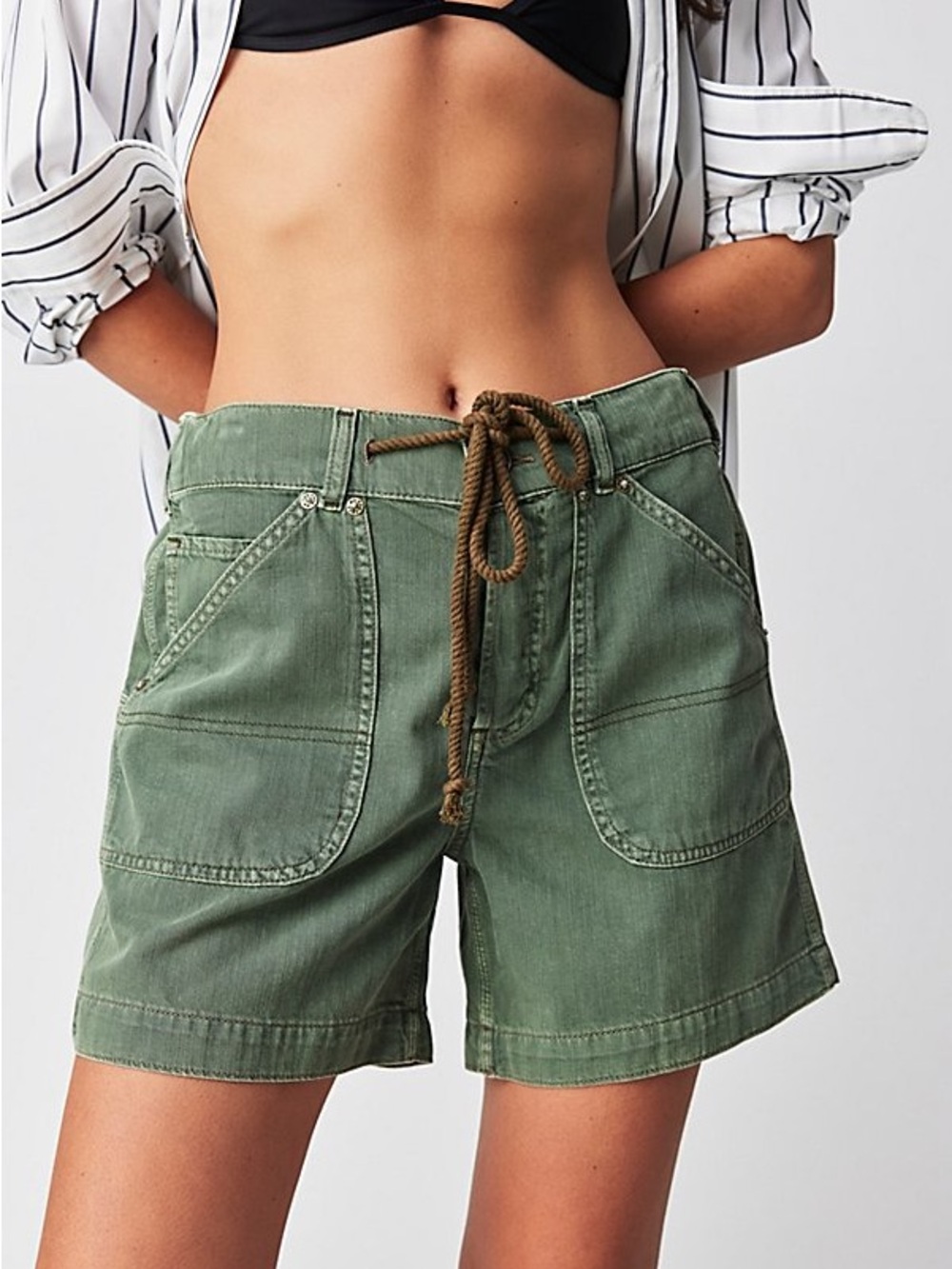 We The Free Second Chances Utility Drawstring Cargo Shorts L Army Green Stretch